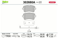 Sada brzdových destiček, kotoučová brzda VALEO 302680A