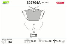 Sada brzdových destiček, kotoučová brzda VALEO 302704A