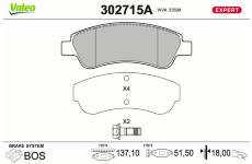 Sada brzdových destiček, kotoučová brzda VALEO 302715A