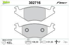 Sada brzdových destiček, kotoučová brzda VALEO 302716