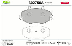 Sada brzdových destiček, kotoučová brzda VALEO 302756A