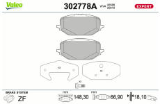 Sada brzdových destiček, kotoučová brzda VALEO 302778A