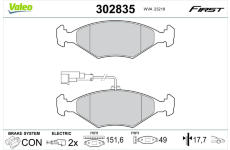 Sada brzdových destiček, kotoučová brzda VALEO 302835