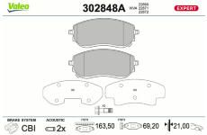 Sada brzdových destiček, kotoučová brzda VALEO 302848A