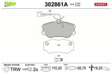 Sada brzdových destiček, kotoučová brzda VALEO 302861A