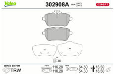 Sada brzdových destiček, kotoučová brzda VALEO 302908A