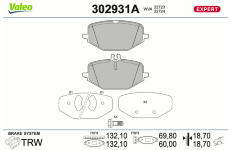 Sada brzdových destiček, kotoučová brzda VALEO 302931A