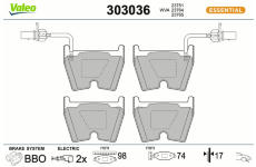 Sada brzdových destiček, kotoučová brzda VALEO 303036