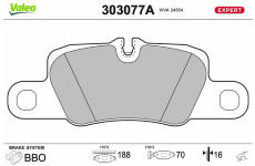 Sada brzdových destiček, kotoučová brzda VALEO 303077A