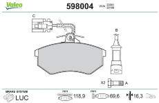 Sada brzdových destiček, kotoučová brzda VALEO 598004