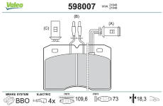 Sada brzdových destiček, kotoučová brzda VALEO 598007