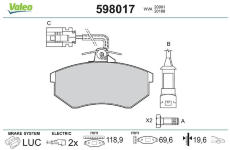 Sada brzdových destiček, kotoučová brzda VALEO 598017