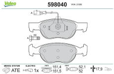 Sada brzdových destiček, kotoučová brzda VALEO 598040