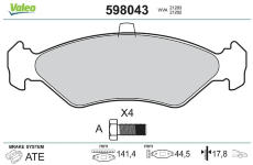 Sada brzdových destiček, kotoučová brzda VALEO 598043