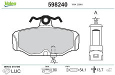 Sada brzdových destiček, kotoučová brzda VALEO 598240