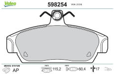Sada brzdových destiček, kotoučová brzda VALEO 598254