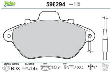 Sada brzdových destiček, kotoučová brzda VALEO 598294