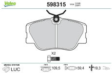 Sada brzdových destiček, kotoučová brzda VALEO 598315