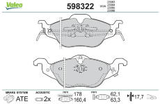 Sada brzdových destiček, kotoučová brzda VALEO 598322