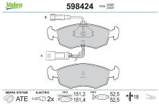 Sada brzdových destiček, kotoučová brzda VALEO 598424
