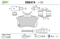 Sada brzdových destiček, kotoučová brzda VALEO 598474