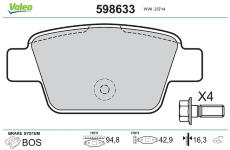 Sada brzdových destiček, kotoučová brzda VALEO 598633