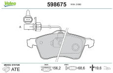 Sada brzdových destiček, kotoučová brzda VALEO 598675