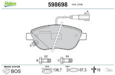 Sada brzdových destiček, kotoučová brzda VALEO 598698