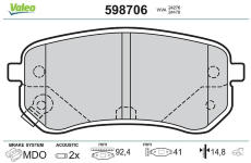 Sada brzdových destiček, kotoučová brzda VALEO 598706