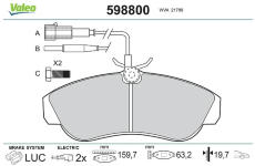 Sada brzdových destiček, kotoučová brzda VALEO 598800