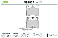 Sada brzdových destiček, kotoučová brzda VALEO 598807
