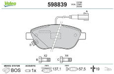 Sada brzdových destiček, kotoučová brzda VALEO 598839