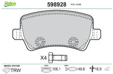 Sada brzdových destiček, kotoučová brzda VALEO 598928