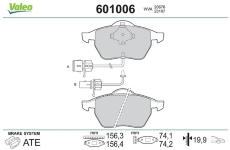 Sada brzdových destiček, kotoučová brzda VALEO 601006