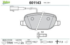 Sada brzdových destiček, kotoučová brzda VALEO 601143