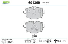 Sada brzdových destiček, kotoučová brzda VALEO 601369