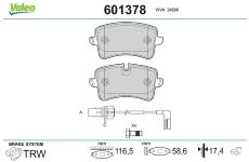 Sada brzdových destiček, kotoučová brzda VALEO 601378