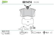 Sada brzdových destiček, kotoučová brzda VALEO 601474