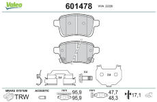Sada brzdových destiček, kotoučová brzda VALEO 601478