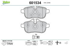 Sada brzdových destiček, kotoučová brzda VALEO 601534