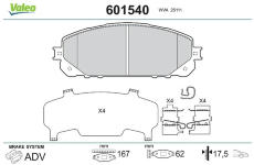 Sada brzdových destiček, kotoučová brzda VALEO 601540