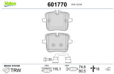 Sada brzdových destiček, kotoučová brzda VALEO 601770