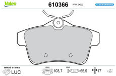 Sada brzdových destiček, kotoučová brzda VALEO 610366