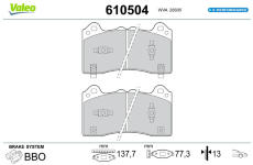 Sada brzdových destiček, kotoučová brzda VALEO 610504