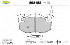 Sada brzdových destiček, kotoučová brzda VALEO 598158
