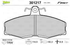 Sada brzdových destiček, kotoučová brzda VALEO 301217