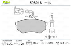 Sada brzdových destiček, kotoučová brzda VALEO 598016