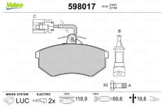 Sada brzdových destiček, kotoučová brzda VALEO 598017