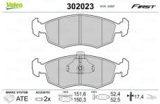 Sada brzdových destiček, kotoučová brzda VALEO 302023