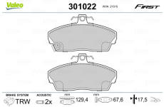 Sada brzdových destiček, kotoučová brzda VALEO 301022